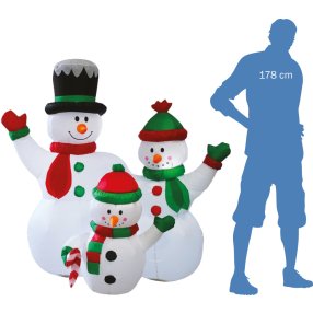 Nafukovací svítící rodina sněhuláků 153 cm
